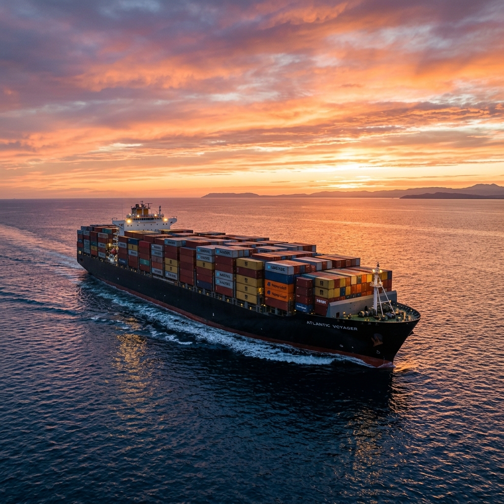 Cargo ship at sea